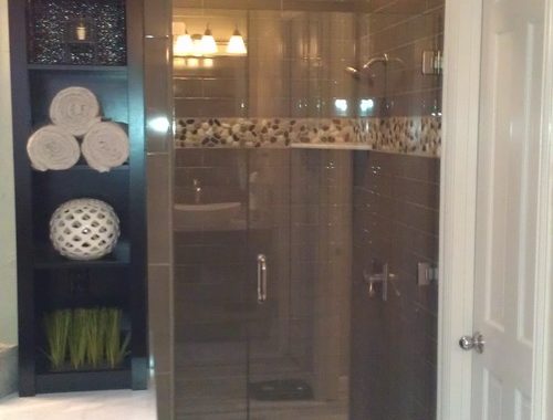 Dallas - Contemporary Bathroom - New shower with Pebble rock floor